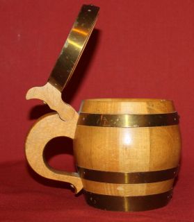 Vintage Russian Handcrafted Wood Keg Lidded Stein Mug Tankard