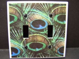 peacock feathers 1 light switch cover plate double time left
