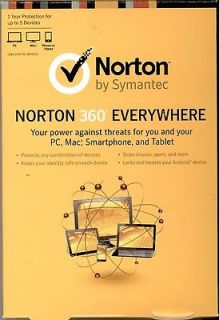 Norton 360 Everywhere Retail Box 1 Year 5 Devices AntiVirus Internet 