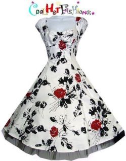 Floral Red Black Swing 50s Jive Dress rockabilly Vintage style 