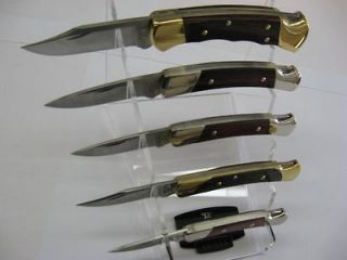   BUCK KNIFE CLEAR ACRYLIC display stand SUPPORTS FIVE KNIVES IN STYLE