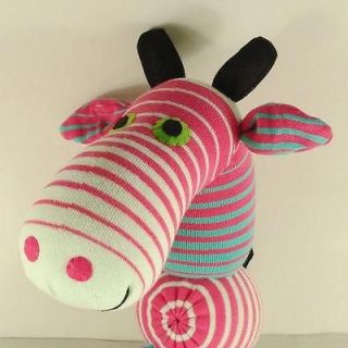 Handmade Pink Striped Sock Monkey Giraffe Stuffed Animals Doll Baby 