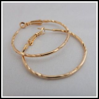   Quality 18K yellow gold gp diamond cut hoop studs huggie earrings h6