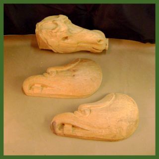  Wood Carvings ♦ Horse Head + 2) Sea Eagle Heads ♦ 12 Long