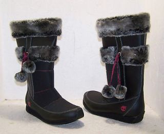 Timberland Winterberry Tall Winter Boots Leather Black Grey Girls Size 