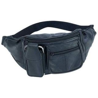 NEW Black Leather Fanny Pack Waist Bag / Mens Womens Hip Travel Carry 