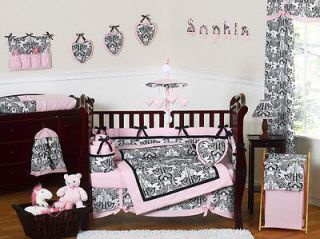 CHEAP DISCOUNT PINK AND BLACK COLLECTION 9p BABY GIRL CRIB BEDDING 