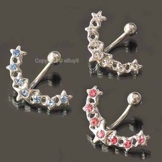  Color stars Pendants Curved Belly Button Navel Ring Piercing S265z9