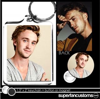 Tom Felton KEYCHAIN + BUTTON or MAGNET pin badge key ring #1246