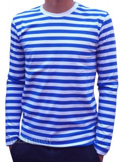 Mens Stripey t shirt tee Blue White nautical indie mod Top striped 