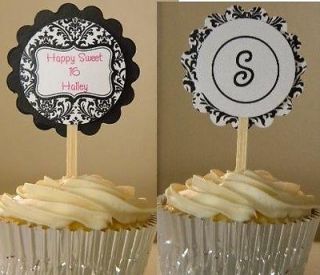 Personalized Damask Cupcake Toppers Favors Party Picks Birthday 