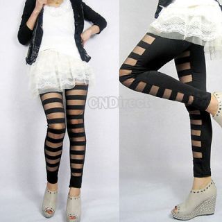 Sexy Torn Stretch Stripe Legging Bandage Tights Pants Trousers 2012 