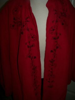 Maggie Barns Duster/jacket size 5X (34/36) Red with black embroidery 