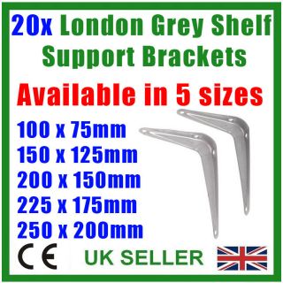 20x London Grey Shelf Support Brackets, 5 Sizes Available, Free 