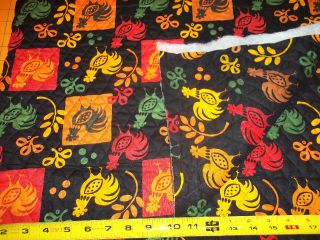 DOUBLE FACED PRE QUILTED FABRIC   ROOSTERS   NEW   CUTE BTY HTF