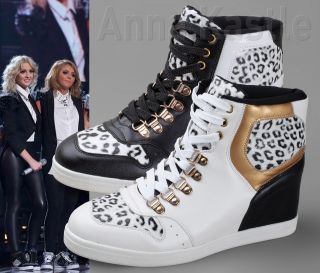   New Womens Leopard High Top Hidden Wedge Sneaker Trainer US Sz 5 6 7