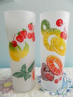 Vtg 50s Federal Frosted Fruit Cocktail Glass Tumblers Retro Tiki Bar 