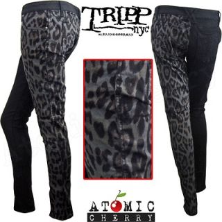 Tripp NYC Black/Leopard​ Skinny Jeans Punk Rockabilly Rock Stretch 