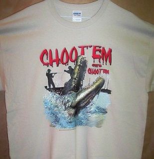 CHOOT EM CHOOT EM CHOOT EM Tan T Shirt Sz XL Awesome Swamp & Alligator 