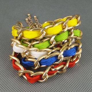 Fashion Lady Gold Tone Summer color Chain Handmade Twine Rope Bracelet
