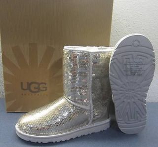 ugg womens classic short sparkles boots 3161 silver size 6