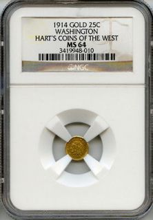 SCARCE 1914 Washington Gold 25c / Harts Coins of the West / NGC MS64