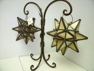 17 Point 9 Cream Stained Glass Hanging Moravian Star Candle Lantern 