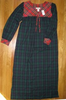 100% Cotton Vermont Country Store Long Flannel Plaid Nightgown Gown 