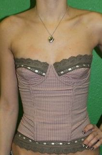 FORNARINA Womens Adrie Army Plaid Corset w/ Removable Straps Sz Small 