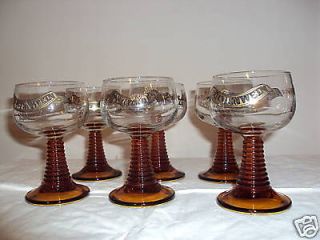 set of 6 vintage goblet w amber stem guldenwen france