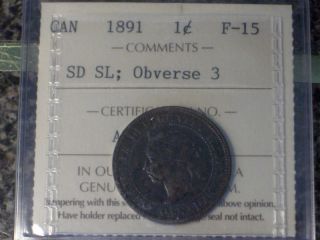 1891 SD SL Observe 3 Canada large cents ICCS F 15