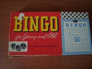 Vintage Board Game BINGO For Young and Old, Plastic Embossed Number 