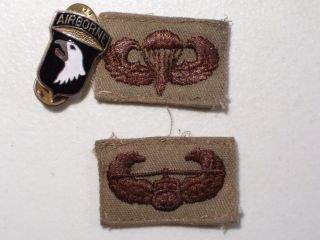 LOT OF 2 VINTAGE U.S. ARMY AIRBORNE PATCHES & AIRBORNE LAPEL HAT PIN