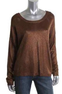 Vince Camuto NEW Brown Metallic Ribbed Trim Long Sleeve Pullover 
