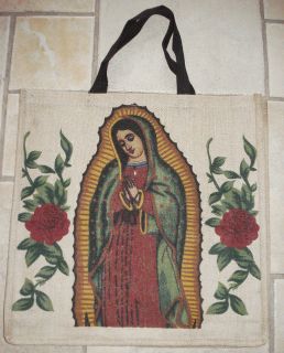   Beautiful Jute Tote Bag Virgin Mary Virgen de Guadalupe 18 x18 x 5