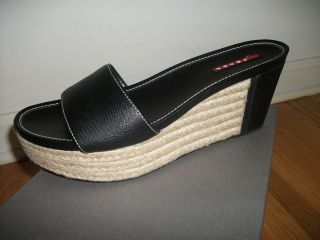 prada black leather espadrilles slippers 41 11 nib