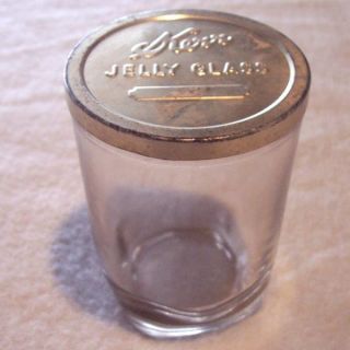 Vintage Kerr Jelly Clear Glass Jar Gold Tone Metal Tin Lid Square 