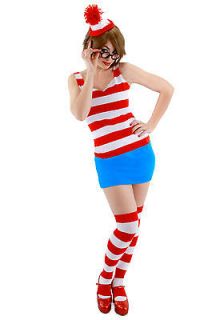 Adult Womens Wenda Wheres Waldo Halloween Costume Hat Striped Dress 