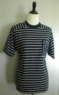 OLEG CASSINE Navy Blue and White Stripe Knit Top T Shirt Short Sleeves 