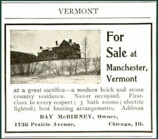 1907 AD FOR SALE OF MANCHESTER, VT. ESTATE & FARM