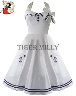 hell bunny motley 50 s swing dress sailor white size