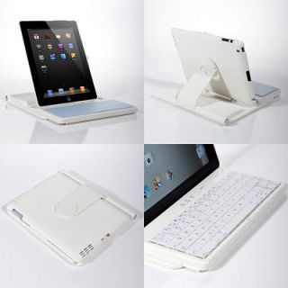 White 360° Rotating Bluetooth Wireless KeyBoard Stand Case For iPad 2 