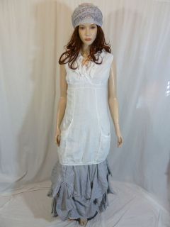 Completo Lino lagenlook white linen & cotton rouched sleeveless dress