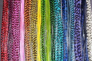12 LONG BRIGHT Solid Whiting Feather Hair Extensions SALON KIT Beads 