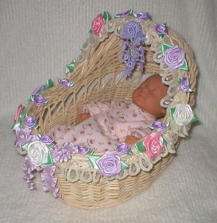 ooak wicker roses baby doll display bassinet 