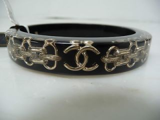 CHANEL CC Bijoux Chain Inlaid Black Resin Cuff Bangle Bracelet NEW