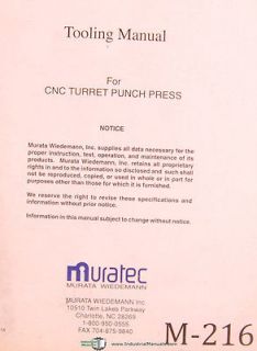 Muratec, Wiedemann, CNC, Turret Punch Press, Tooling Manual Year (1994 