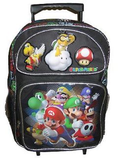   Yoshi Luigi Toad Wario Large Rolling Backpack Bag Tote Luggage Black