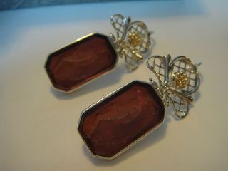 Tagliamonte Design~925SS + 14K + Venetian Intaglio Earrings ~ Nike 