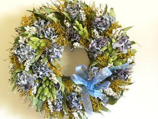 Real Preserved Hydrangea Flowers Blue Berry Wreath Home Decor New